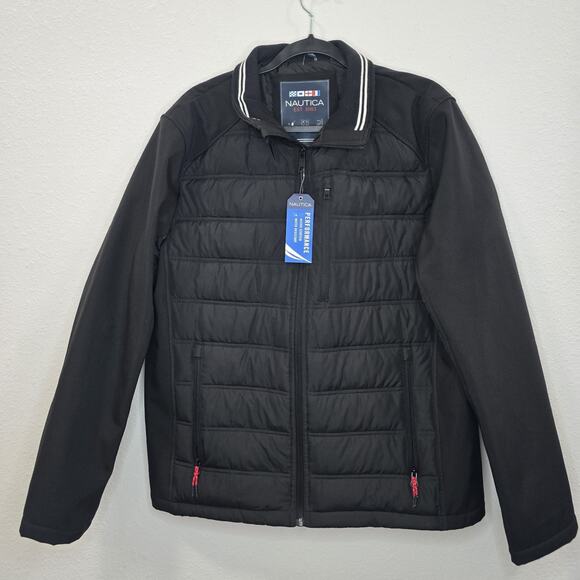 Nautica Men's Black Quilted Performance Jacket Water Wind Resistant Size M - Picture 2 of 14